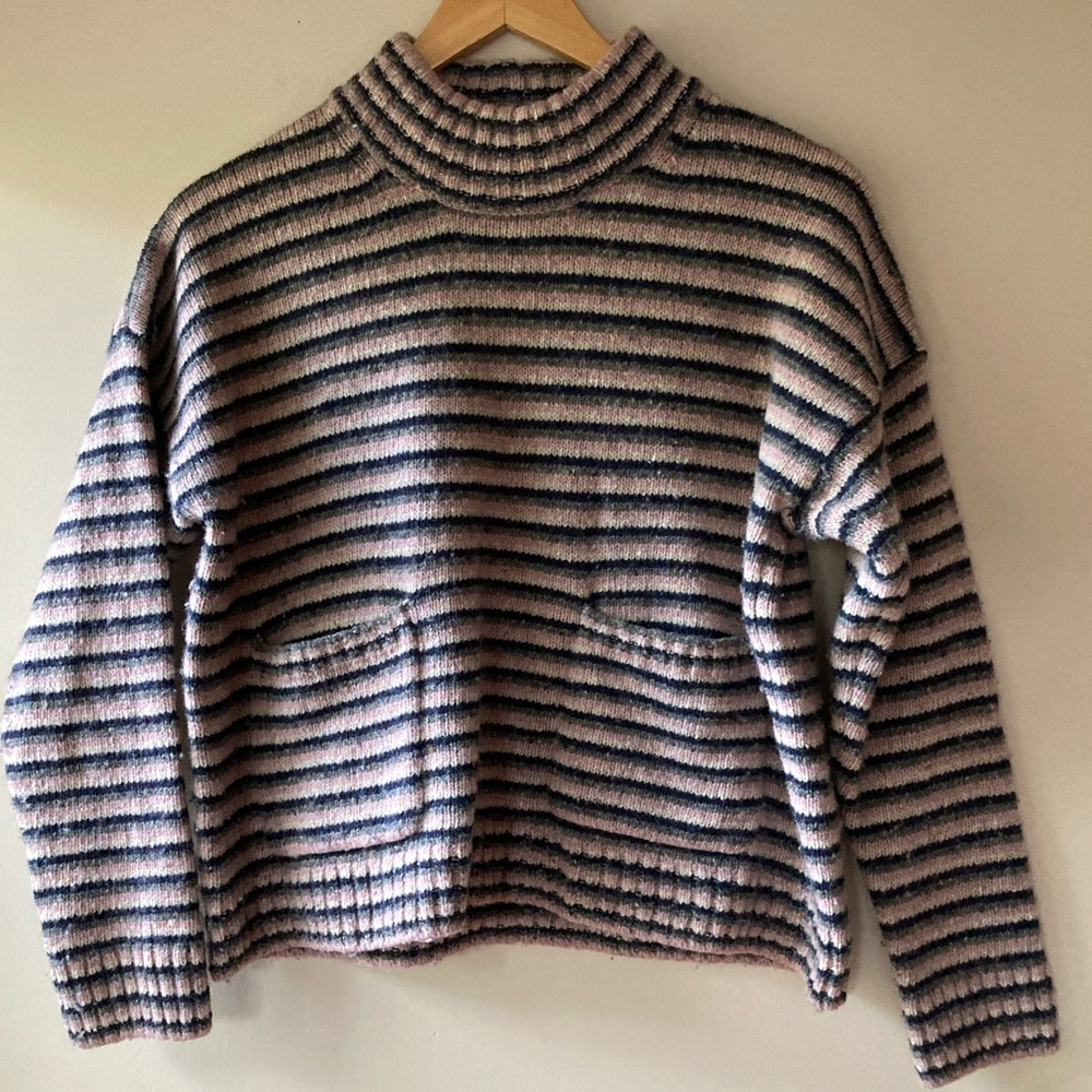 Madewell Jackson Striped Mockneck w pockets, Merino Wool, XS